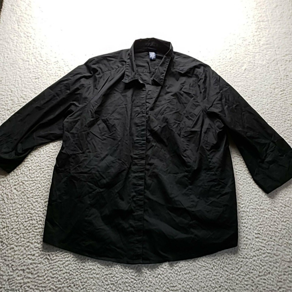 Basic Editions Button Up Shirt Womens Plus 4X Black Collared 3/4 Sleeve Top
